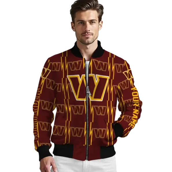 customized washington commanders bolt stripe burgundy bomber jacket high quality