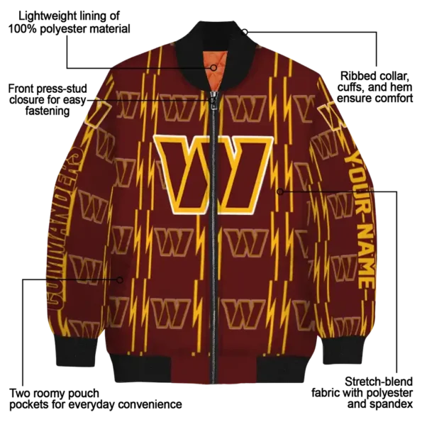customized washington commanders bolt stripe burgundy bomber jacket new arrival