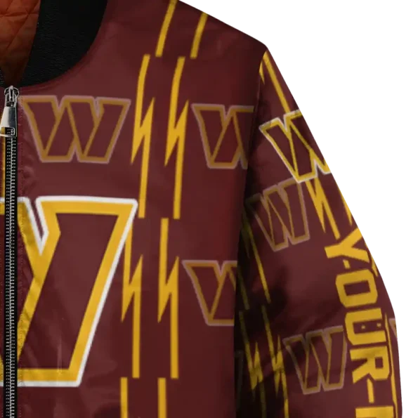 customized washington commanders bolt stripe burgundy bomber jacket premium grade