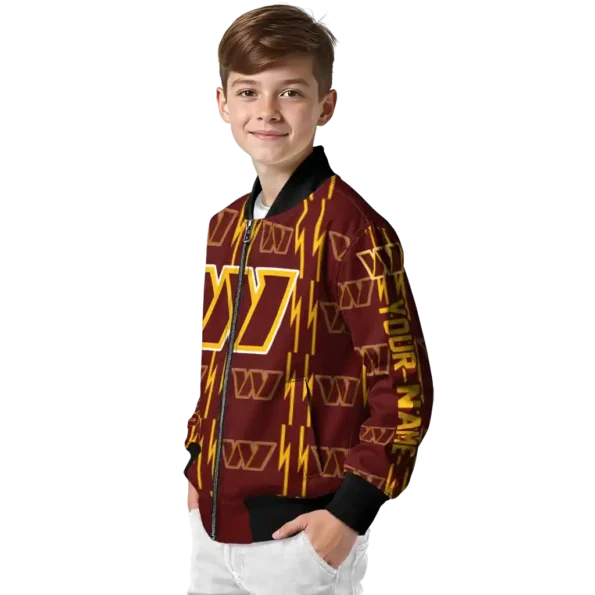 customized washington commanders bolt stripe burgundy bomber jacket trendy