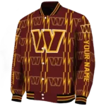 customized washington commanders bolt stripe burgundy varsity jacket best selling