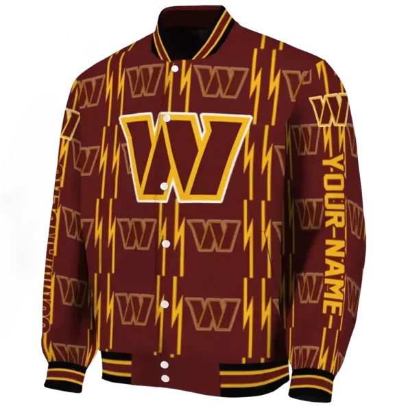 customized washington commanders bolt stripe burgundy varsity jacket best selling