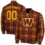 customized washington commanders bolt stripe burgundy varsity jacket best selling