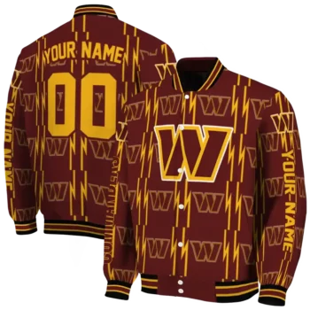 customized washington commanders bolt stripe burgundy varsity jacket fashion forward
