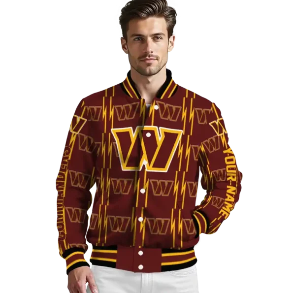 customized washington commanders bolt stripe burgundy varsity jacket high quality