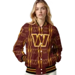 customized washington commanders bolt stripe burgundy varsity jacket best selling