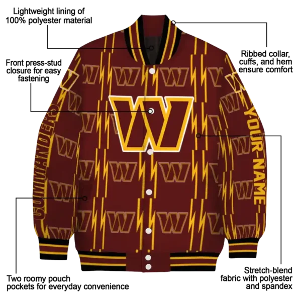 customized washington commanders bolt stripe burgundy varsity jacket new arrival