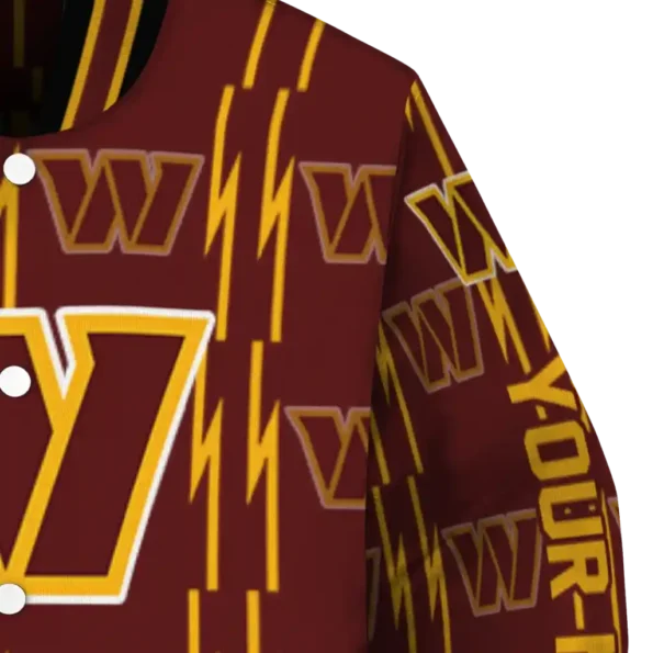 customized washington commanders bolt stripe burgundy varsity jacket premium grade