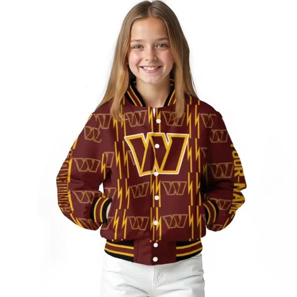 customized washington commanders bolt stripe burgundy varsity jacket top rated