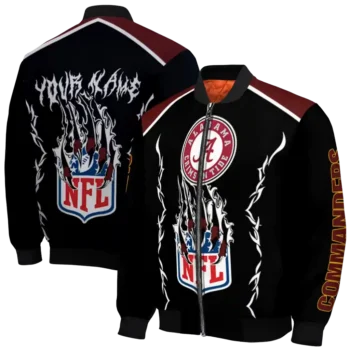 customized washington commanders claw blood burgundy black bomber jacket fashion forward