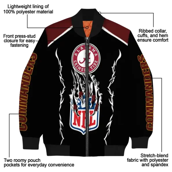 customized washington commanders claw blood burgundy black bomber jacket new arrival