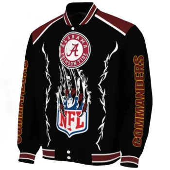 customized washington commanders claw blood burgundy black varsity jacket best selling