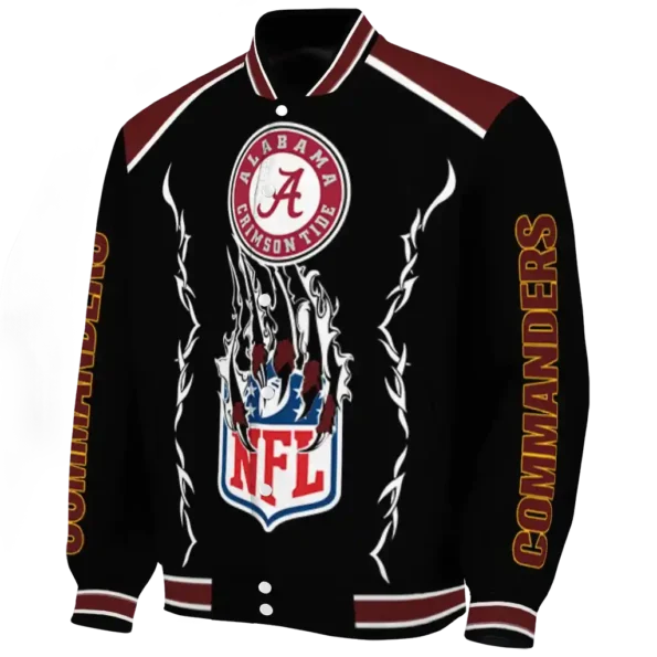 customized washington commanders claw blood burgundy black varsity jacket best selling