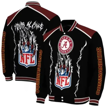 customized washington commanders claw blood burgundy black varsity jacket fashion forward