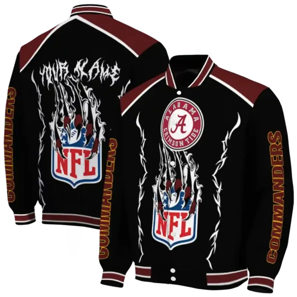 customized washington commanders claw blood burgundy black varsity jacket fashion forward