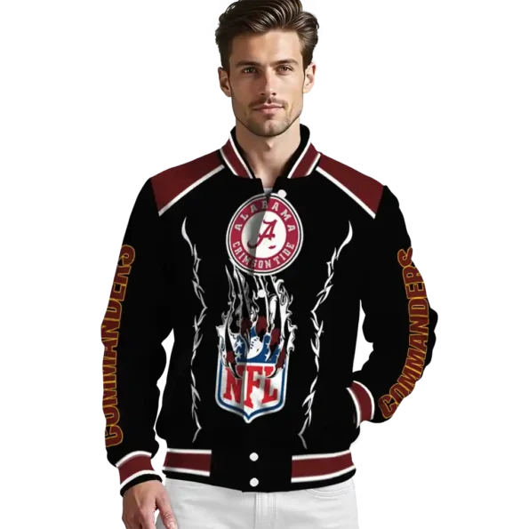 customized washington commanders claw blood burgundy black varsity jacket high quality