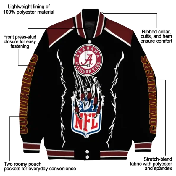 customized washington commanders claw blood burgundy black varsity jacket new arrival