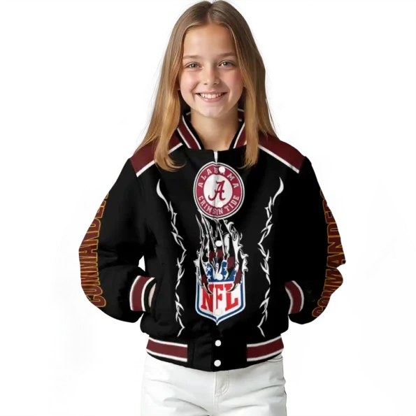 customized washington commanders claw blood burgundy black varsity jacket top rated