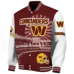 customized washington commanders ferris arena burgundy white varsity jacket best selling