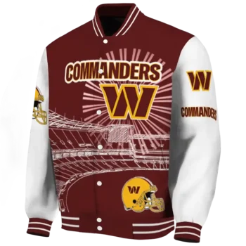 customized washington commanders ferris arena burgundy white varsity jacket best selling