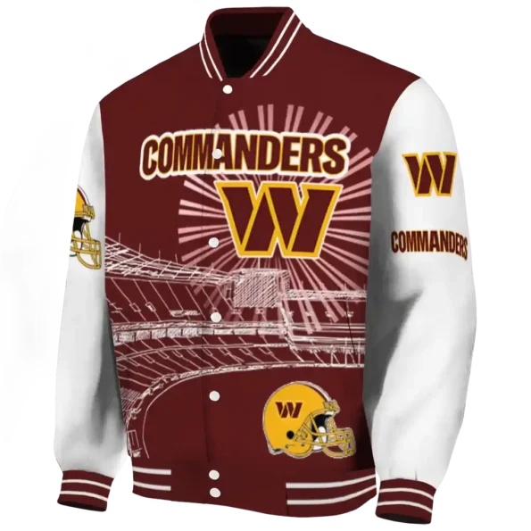 customized washington commanders ferris arena burgundy white varsity jacket best selling