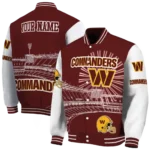 customized washington commanders ferris arena burgundy white varsity jacket best selling
