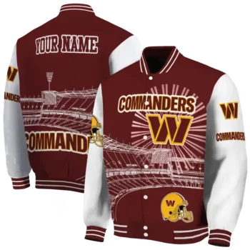 customized washington commanders ferris arena burgundy white varsity jacket fashion forward