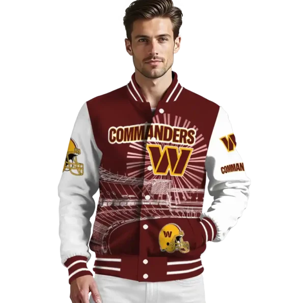 customized washington commanders ferris arena burgundy white varsity jacket high quality