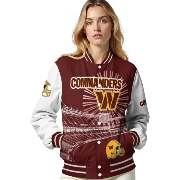 customized washington commanders ferris arena burgundy white varsity jacket latest model