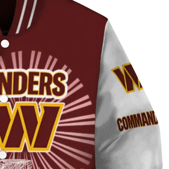 customized washington commanders ferris arena burgundy white varsity jacket premium grade