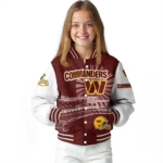 customized washington commanders ferris arena burgundy white varsity jacket best selling