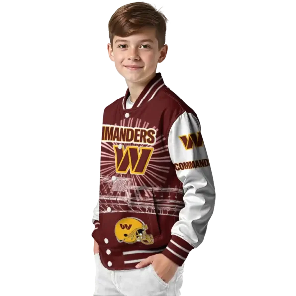 customized washington commanders ferris arena burgundy white varsity jacket trendy