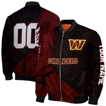 customized washington commanders hexagon mesh burgundy black bomber jacket fashion forward