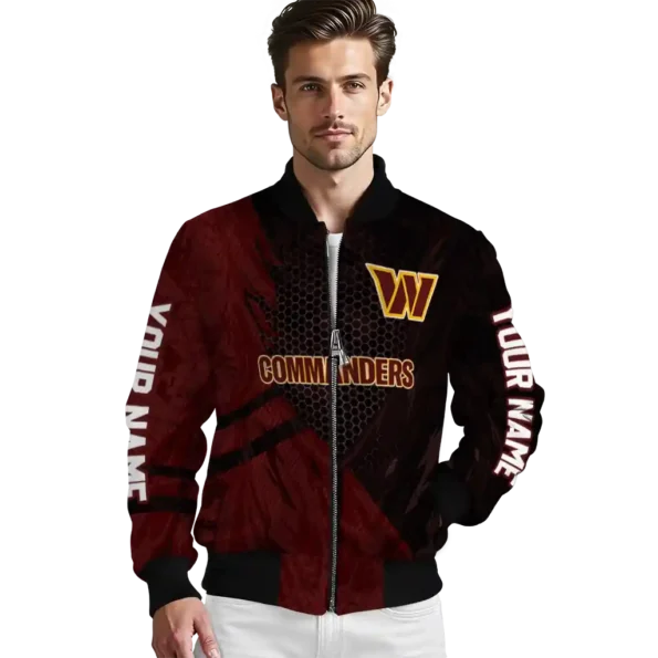 customized washington commanders hexagon mesh burgundy black bomber jacket high quality