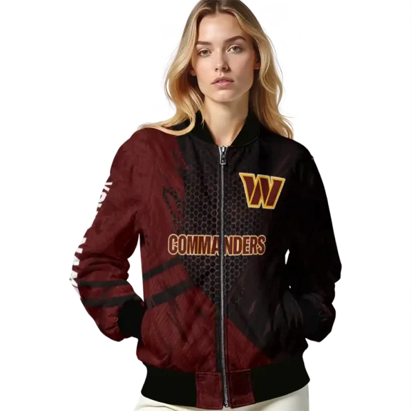 customized washington commanders hexagon mesh burgundy black bomber jacket latest model