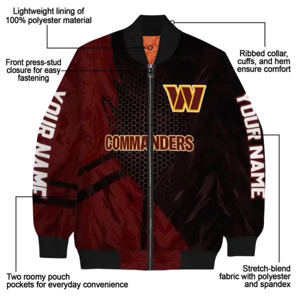 customized washington commanders hexagon mesh burgundy black bomber jacket new arrival