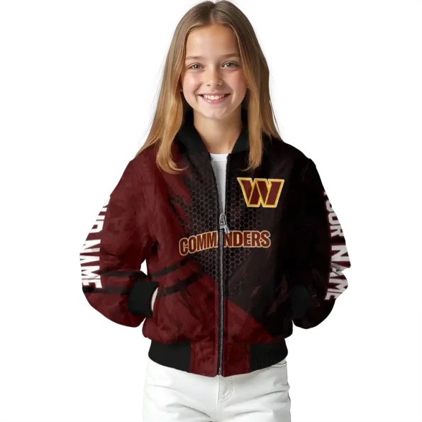 customized washington commanders hexagon mesh burgundy black bomber jacket top rated