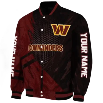 customized washington commanders hexagon mesh burgundy black varsity jacket best selling