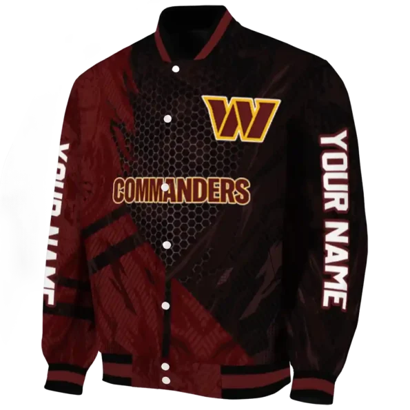 customized washington commanders hexagon mesh burgundy black varsity jacket best selling