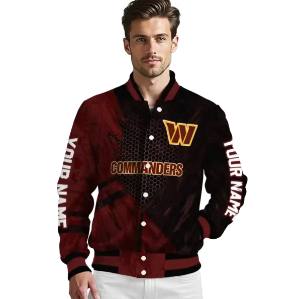customized washington commanders hexagon mesh burgundy black varsity jacket high quality