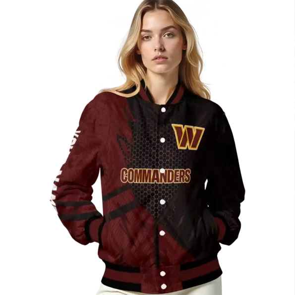customized washington commanders hexagon mesh burgundy black varsity jacket latest model