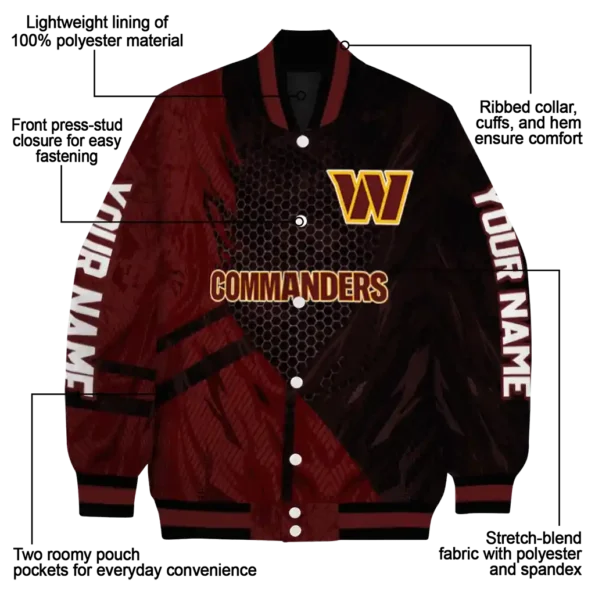 customized washington commanders hexagon mesh burgundy black varsity jacket new arrival