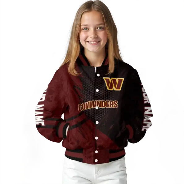 customized washington commanders hexagon mesh burgundy black varsity jacket top rated