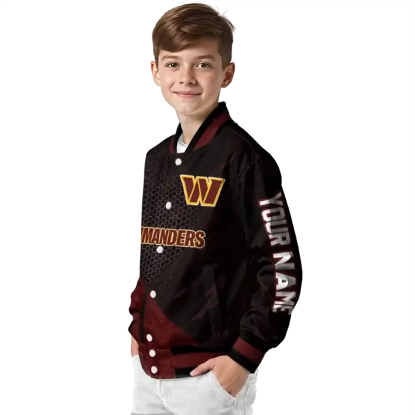 customized washington commanders hexagon mesh burgundy black varsity jacket trendy