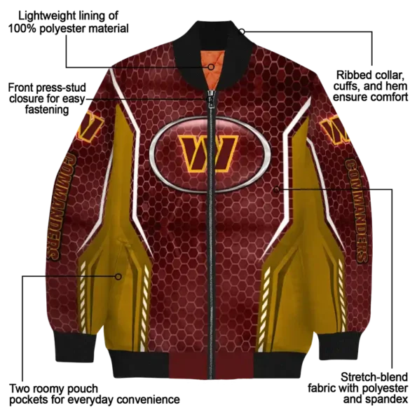 customized washington commanders power plate burgundy bomber jacket new arrival