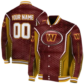 customized washington commanders power plate burgundy varsity jacket fashion forward
