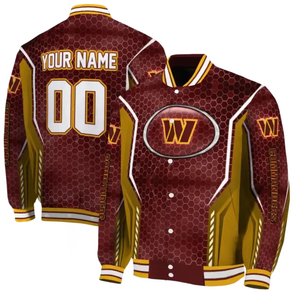 customized washington commanders power plate burgundy varsity jacket fashion forward