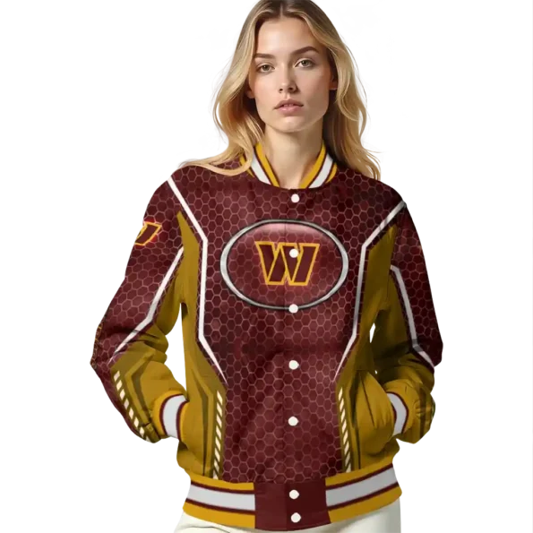 customized washington commanders power plate burgundy varsity jacket latest model