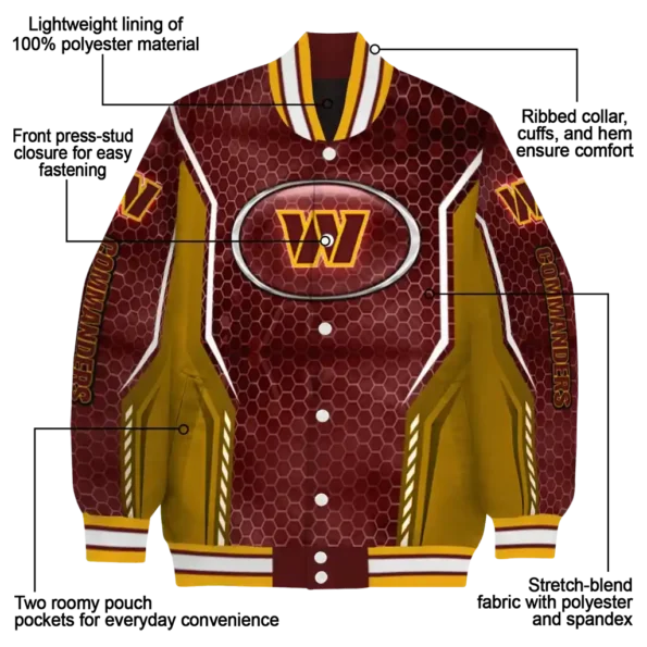 customized washington commanders power plate burgundy varsity jacket new arrival