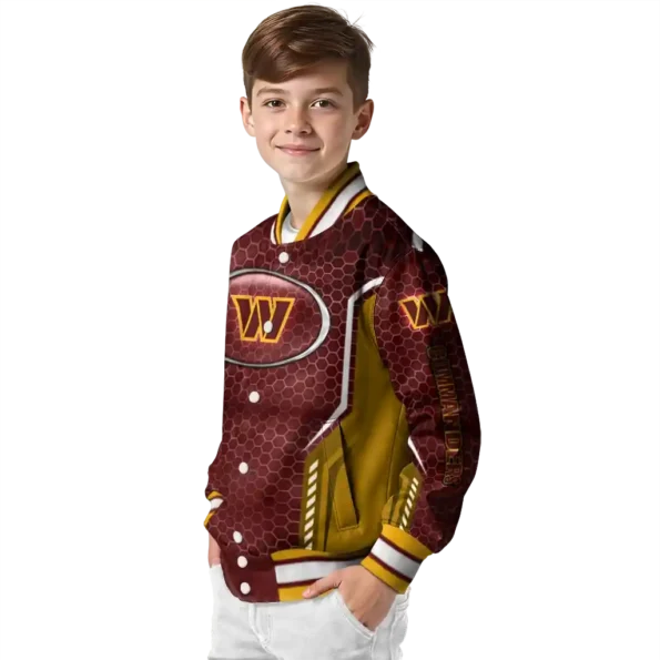 customized washington commanders power plate burgundy varsity jacket trendy